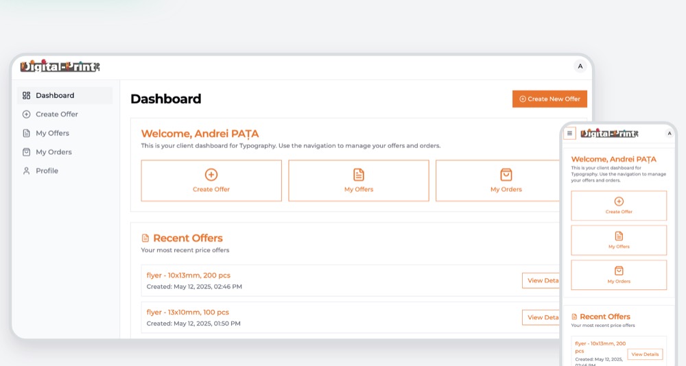 Print Shop Order Management, mockup de proiect